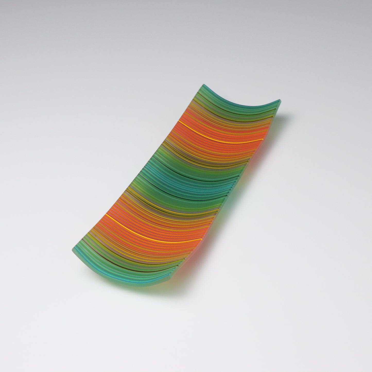 S2135 | Rectangular Shaped ColourWave Glass Plate | Teal Green and Orange