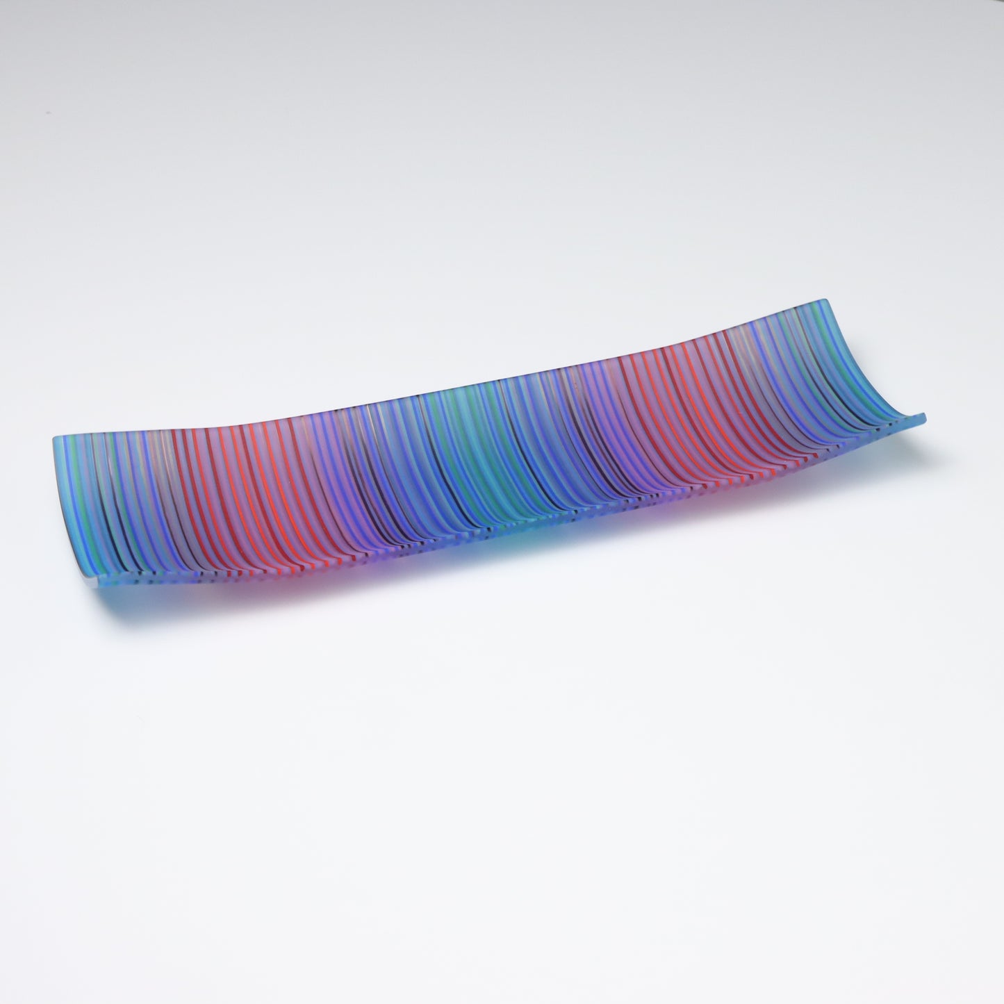 S282 | Rectangular Shaped ColourWave Glass Plate | Teal, Blue, Purple and Pink