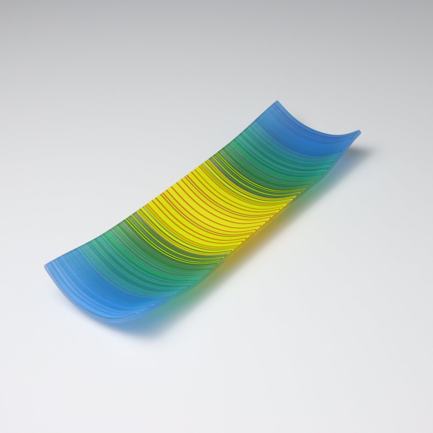 S3209 | Rectangular Shaped ColourWave Glass Plate | Bright Blues, Green and Yellow