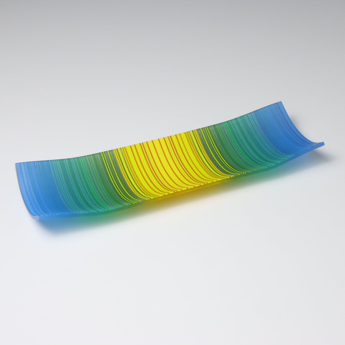 S3209 | Rectangular Shaped ColourWave Glass Plate | Bright Blues, Green and Yellow