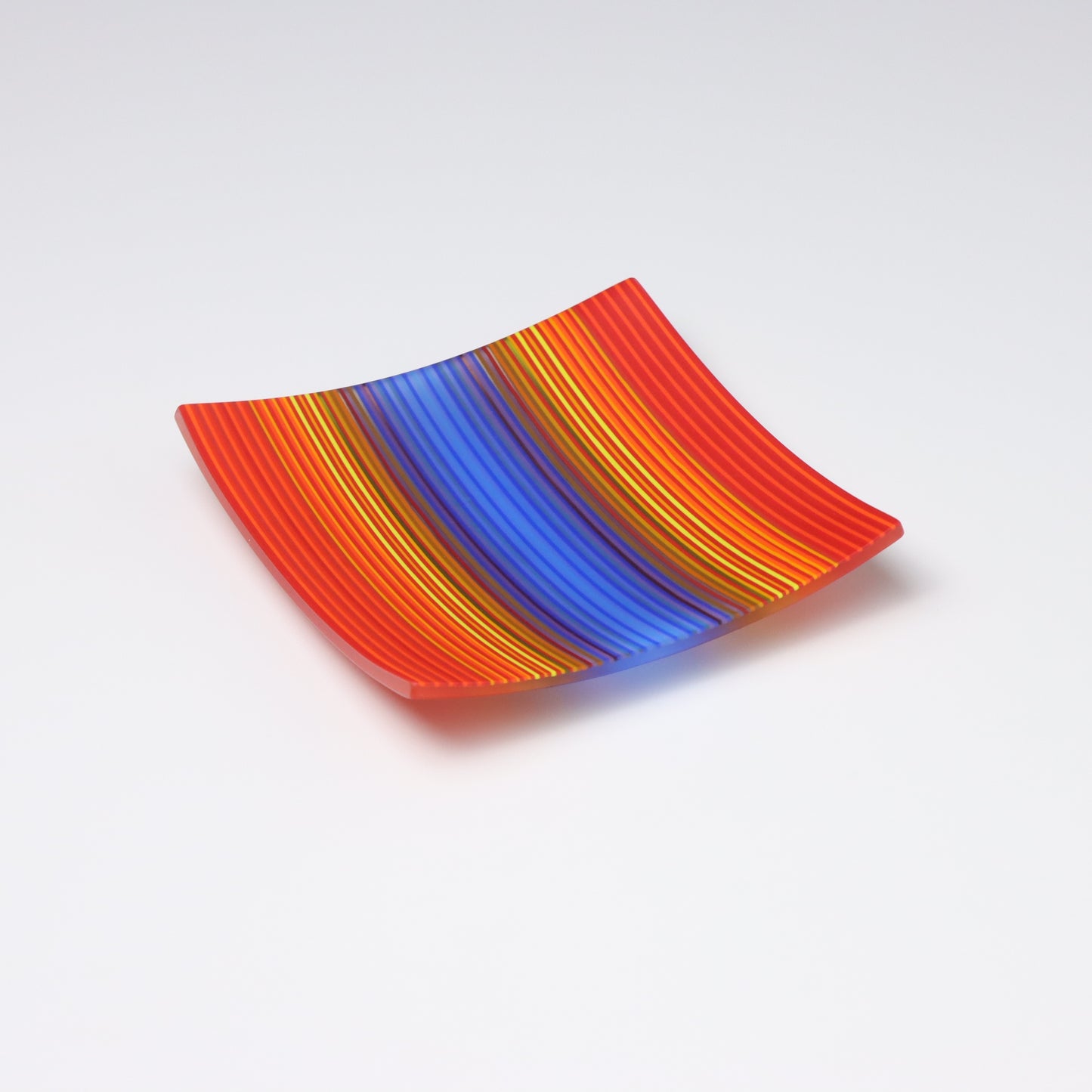 S3530 | Square Shaped ColourWave Glass Plate | Red, Orange and Bright Blue