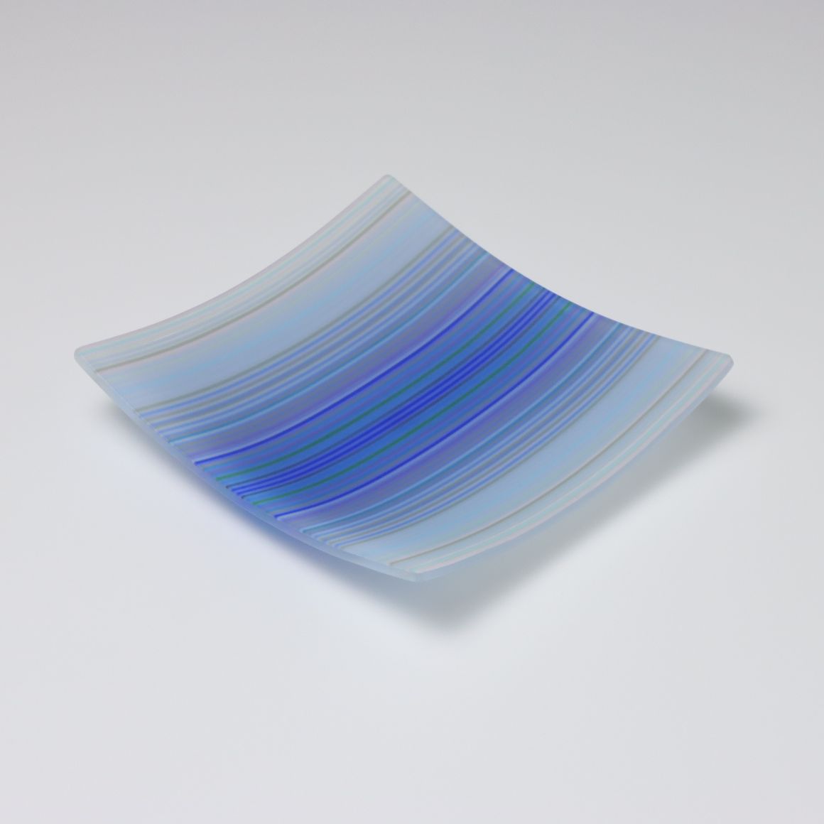 ColourWave Glass - Decorative Fused Glass Small Square Plate - White - Blue 