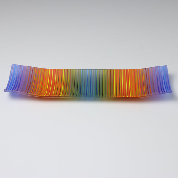 S3489 | Rectangular Shaped ColourWave Glass Plate | Blue, Orange and Teal